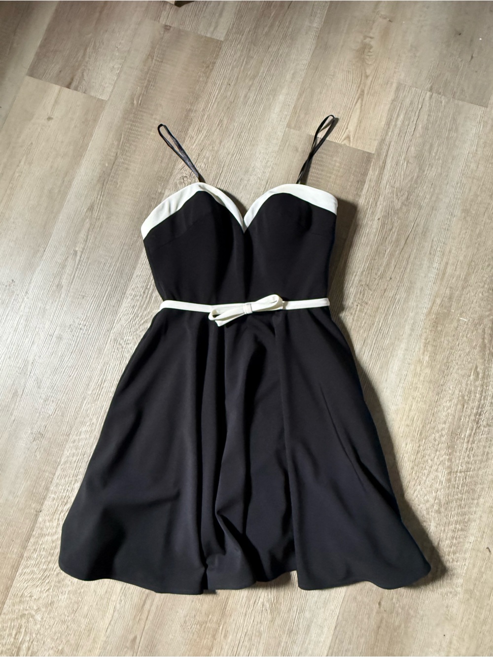 La Femme Black Strapless Dress with White Trim and Belt